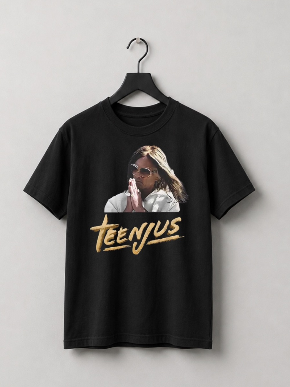 Black Tee with Gold Script and Portrait